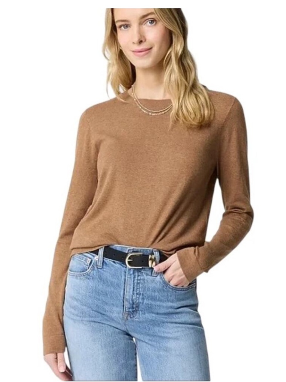 J.Crew Women's Teddie Cotton Crewneck Sweater Heather Camel Tan CF165 M Medium